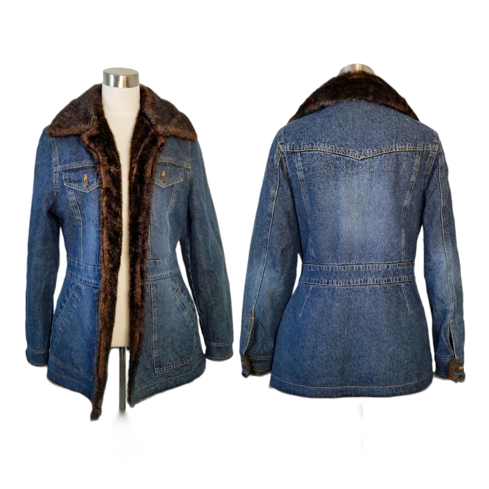 MARVIN RICHARDS VINTAGE DENIM FUR TRIMMED JACKET